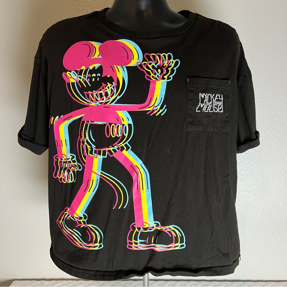 Disney Artist Series Mickey‎ Mouse 3D Black Neon Women's XL  Embroidery Pocket